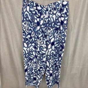 Susan‎ Graver Pure Women’s MP Printed Linen Blend Pockets Wide Leg Crop Pant